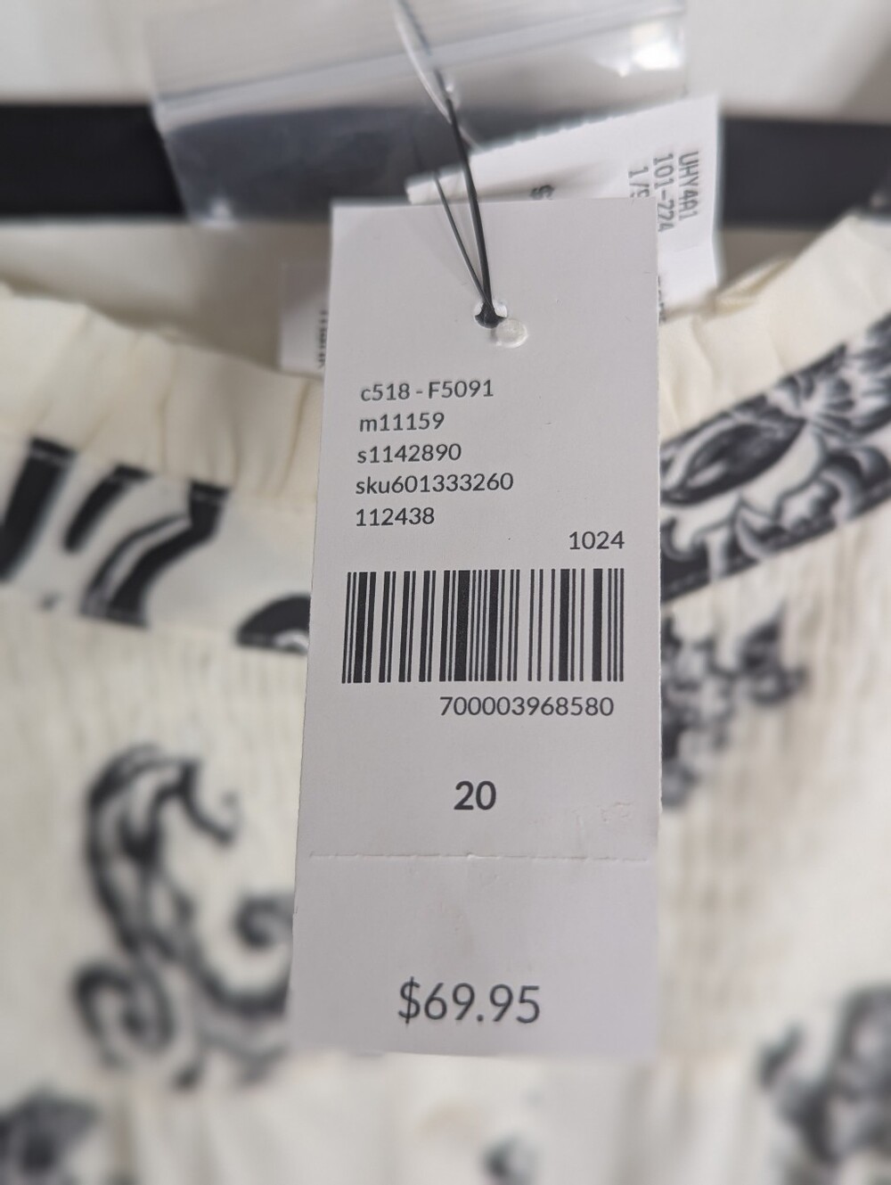 Lane Bryant Size 20 Ivory Black Floral Smocked Rayon Peasant Blouse NWT - Picture 4 of 6